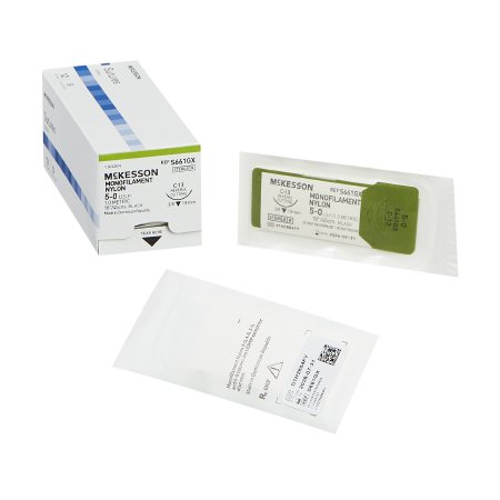 Nonabsorbable Suture with Needle McKesson Nylon C-13 3/8 Circle Reverse Cutting Needle Monofilament