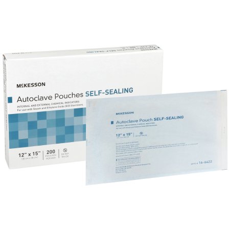 Sterilization Pouch McKesson Ethylene Oxide (EO) Gas / Steam / Transparent Blue / White Self Seal Paper / Film