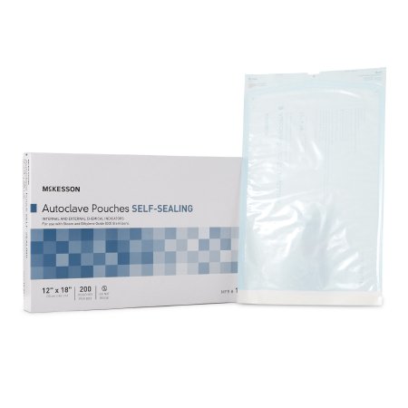 Sterilization Pouch McKesson Ethylene Oxide (EO) Gas / Steam / Transparent Blue / White Self Seal Paper / Film