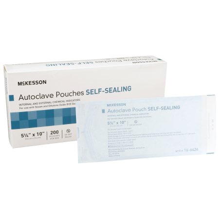 Sterilization Pouch McKesson Ethylene Oxide (EO) Gas / Steam / Transparent Blue / White Self Seal Paper / Film