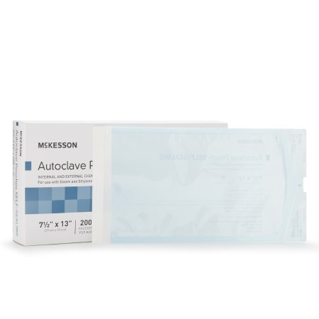 Sterilization Pouch McKesson Ethylene Oxide (EO) Gas / Steam / Transparent Blue / White Self Seal Paper / Film