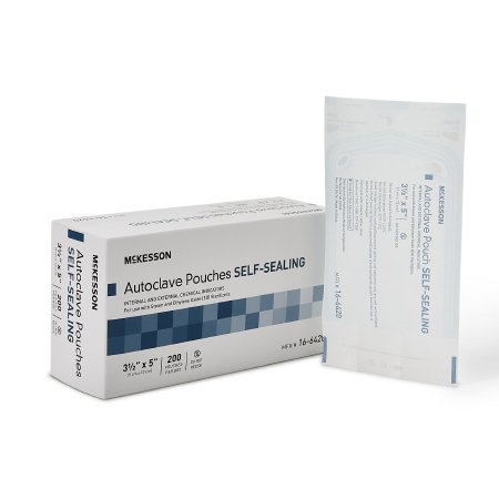 Sterilization Pouch McKesson Ethylene Oxide (EO) Gas / Steam / Transparent Blue / White Self Seal Paper / Film