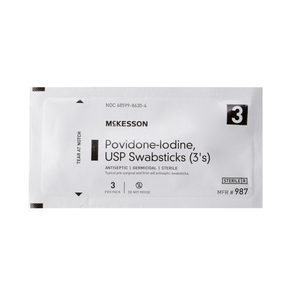 Impregnated Swabstick McKesson 10% Strength Povidone-Iodine Individual Packet Sterile 3 Pack