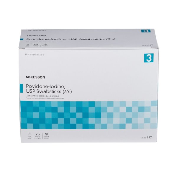 Impregnated Swabstick McKesson 10% Strength Povidone-Iodine Individual Packet Sterile 3 Pack